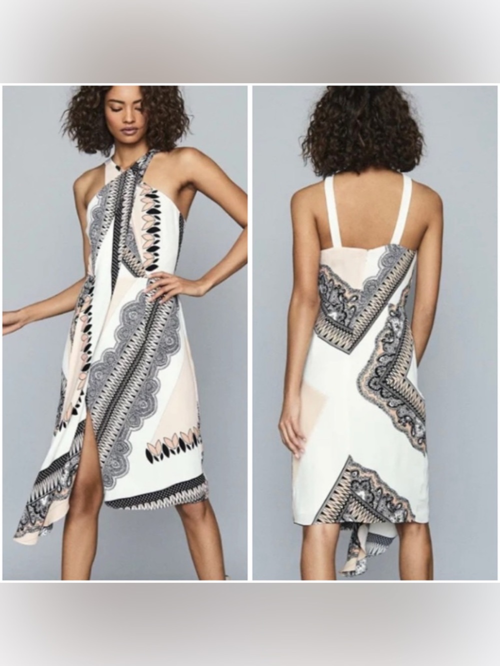REISS Hope Scarf-Print Wrap Halter Dress size 0 NWT